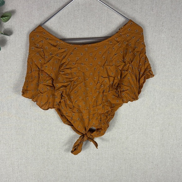 Anthropologie > Gold Floral Cropped Wrap Top Small - Picture 8 of 9
